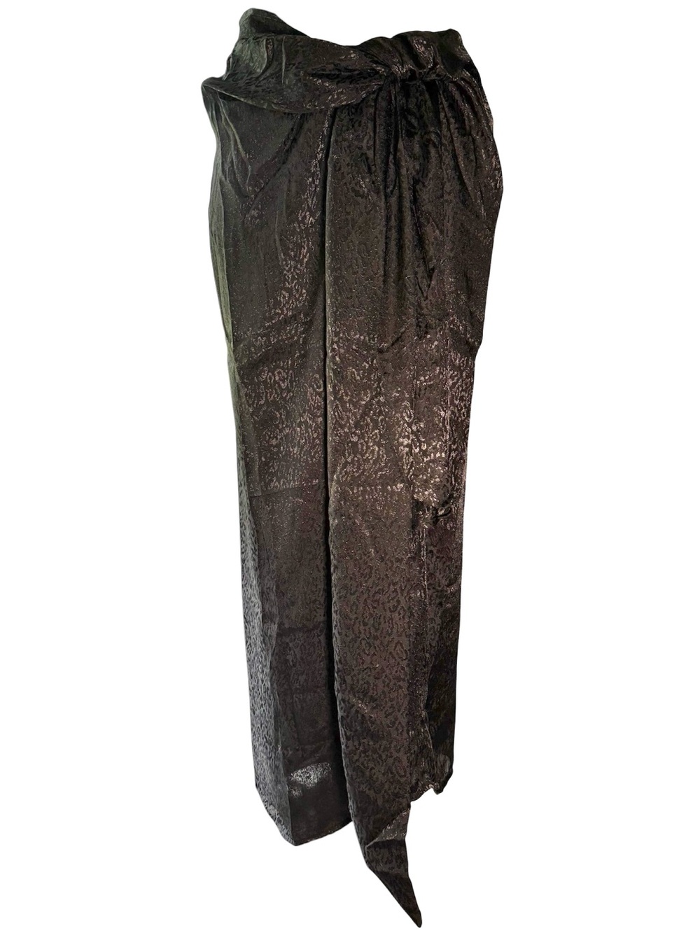 Y2K Black Metallic Leopard Print Midi Skirt With Front Slit| Animal Print Skirt